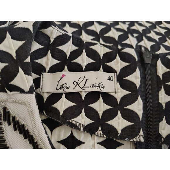 Iren Klairie Black & White Dress, Size 8-10 (Euro 40), Geometric Pattern, Beaded - Picture 7 of 8